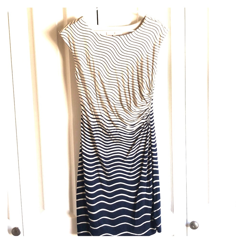NWT Ann Taylor Loft Navy Taupe / Beige Dress XS